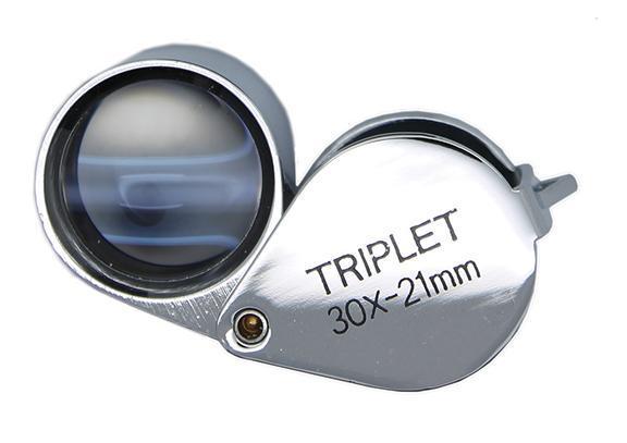 Jeweler's 30x21MM Chrome Round Body Triplet Loupe With Leather Case