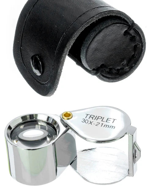 Jeweler's 30x21MM Chrome Round Body Triplet Loupe With Leather Case